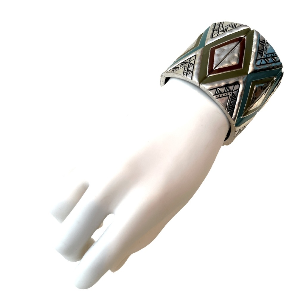 Geometric Enamel Stretch Cuff Boho Bracelet